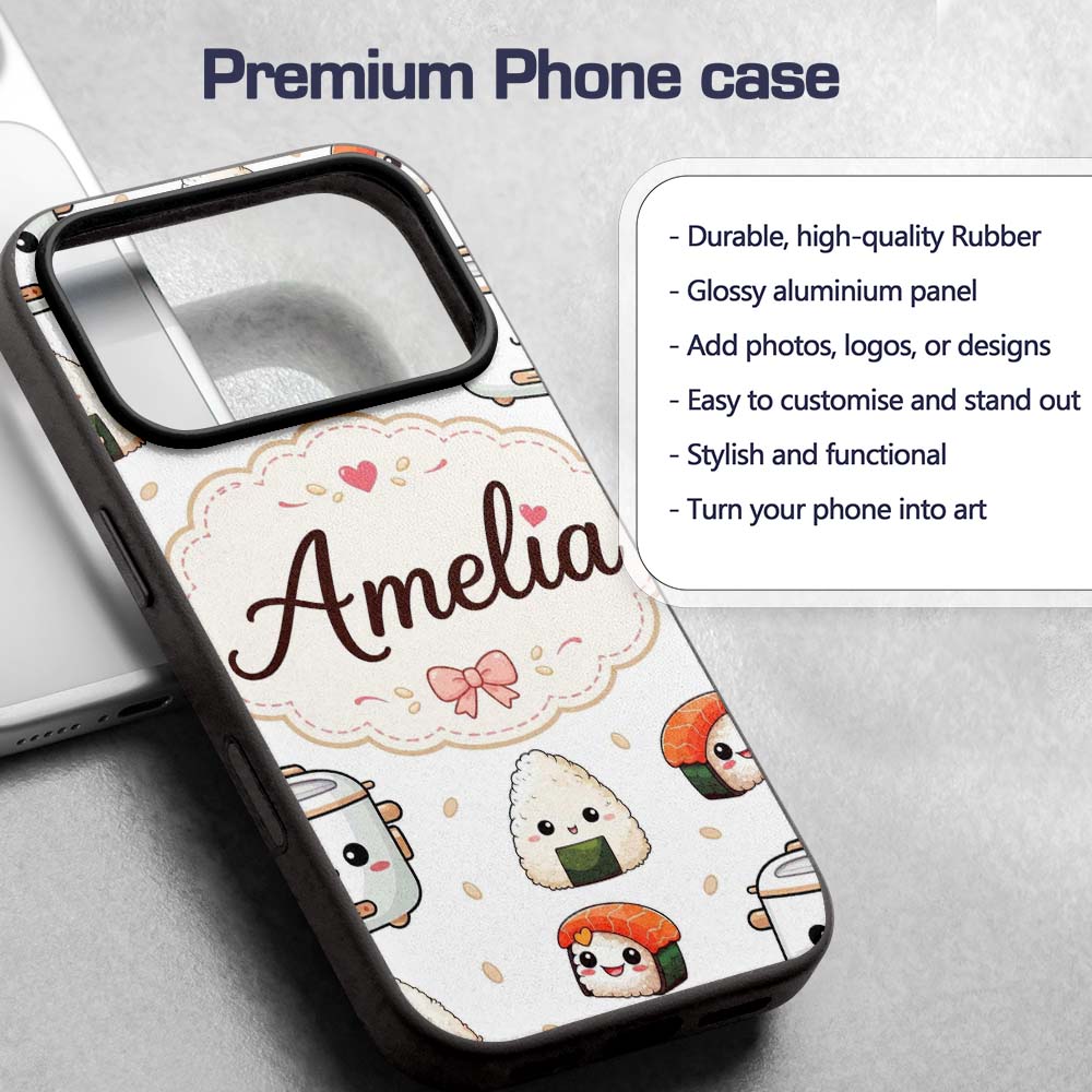 Cute Kawaii Sushi Rice Bowl Appliances Seamless Custom Name Protective Phone Case Mobile Cover Durable Everyday Smartphone Shock Resistant