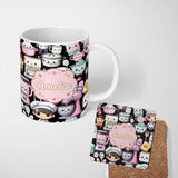 Personalized Custom Name Cute Kawaii Baking Girl Kitchen Utensils Seamless Pattern Name 11oz Ceramic Coffee Tea Mug White Large Handle
