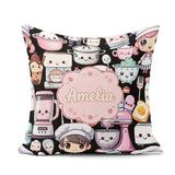 Custom Name Kawaii Baking Girl Utensils Seamless Pattern Name Square Filled Cushion Throw Pillow Sofa Bed Home Decor Zip Washable UK Made