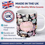 Personalized Custom Name Cute Kawaii Baking Girl Kitchen Utensils Seamless Pattern Name 11oz Ceramic Coffee Tea Mug White Large Handle