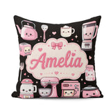 Custom Name Cute Kawaii Appliances Toaster Seamless Pattern Name Square Filled Cushion Throw Pillow Sofa Bed Home Decor Zip Washable UK Made