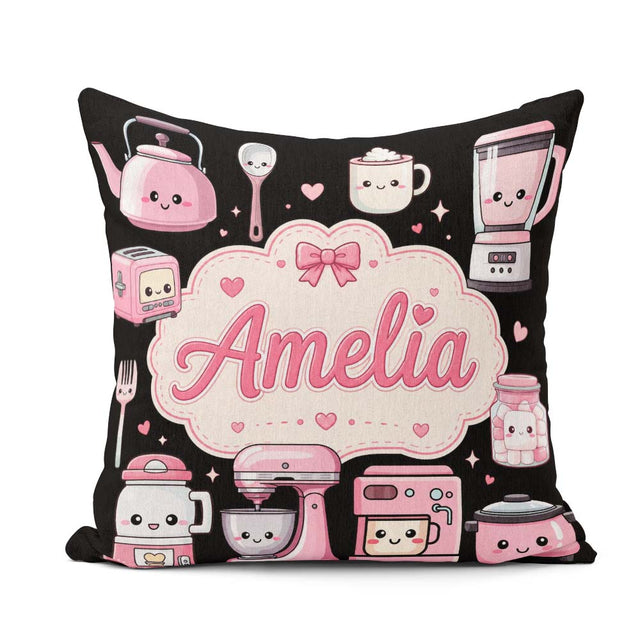 Custom Name Cute Kawaii Appliances Toaster Seamless Pattern Name Square Filled Cushion Throw Pillow Sofa Bed Home Decor Zip Washable UK Made