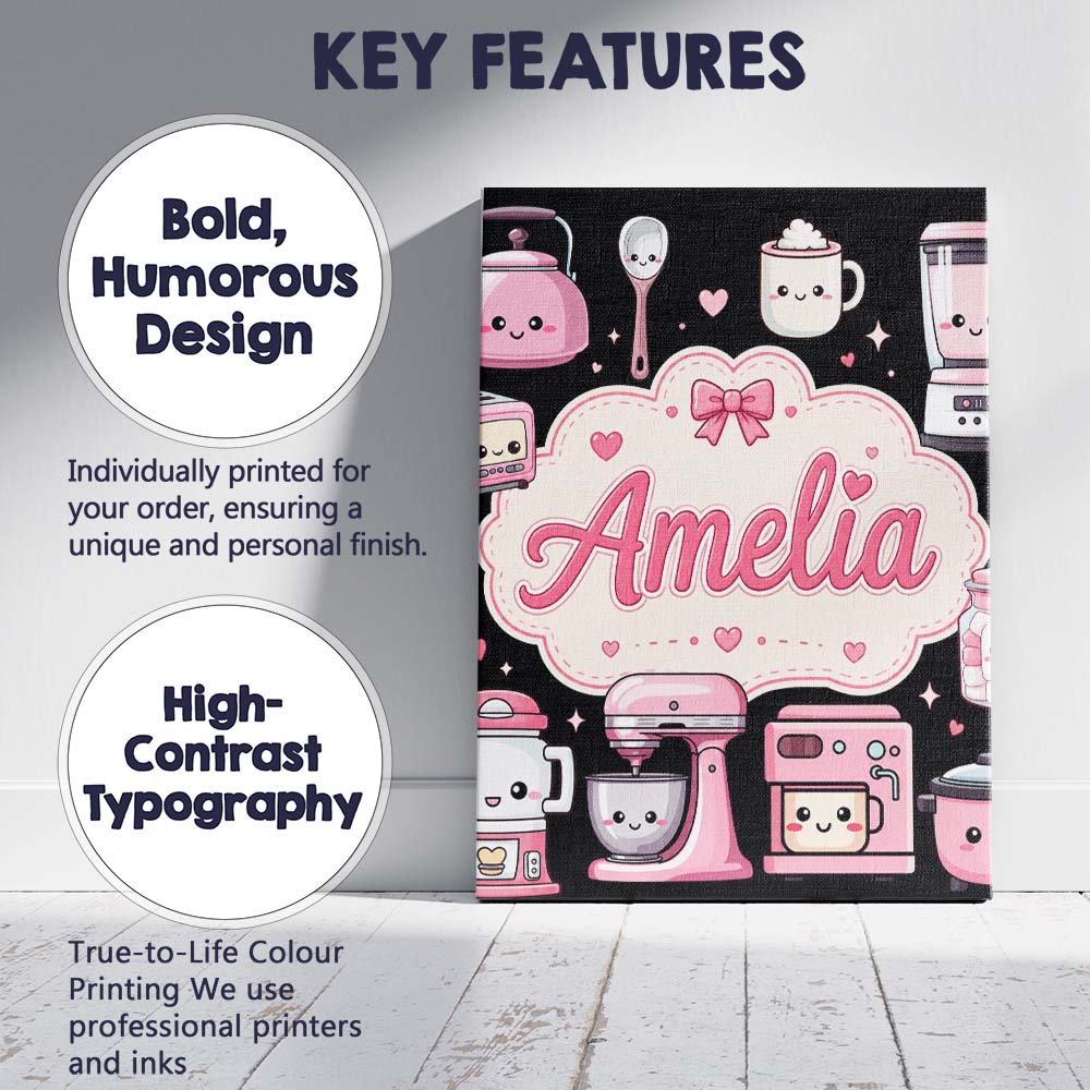 Personalised Name Cute Kawaii Appliances Custom  Unique Gift Idea Elegant Feature Canvas Wall Art Print Decor Picture Ready to Hang