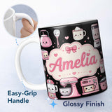 Personalized Custom Name Cute Kawaii Kitchen Appliances Mixer Toaster Seamless Pattern Name 11oz Ceramic Coffee Tea Mug White Large Handle