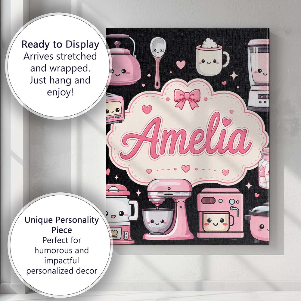 Personalised Name Cute Kawaii Appliances Custom  Unique Gift Idea Elegant Feature Canvas Wall Art Print Decor Picture Ready to Hang