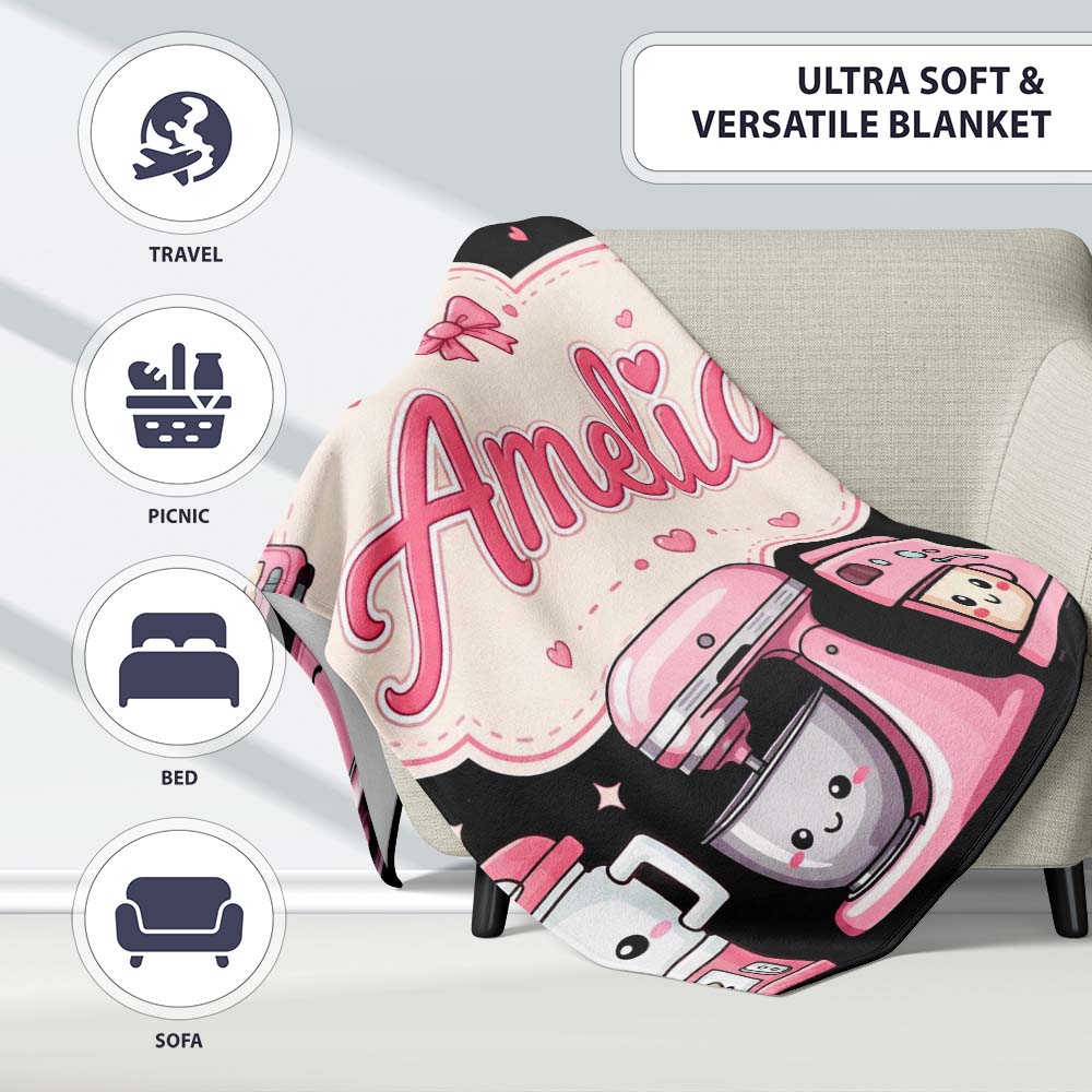 Cute Kawaii  Appliances Mixer Toaster Seamless Pattern Name  Personalised Custom Name Super Soft Fleece Blanket Bed Sofa Throw