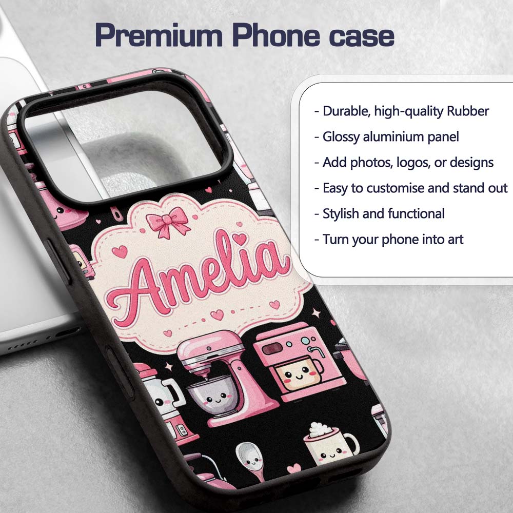Cute Kawaii Appliances Mixer Toaster Seamless Custom Name Protective Phone Case Mobile Cover Durable Everyday Smartphone Shock Resistant