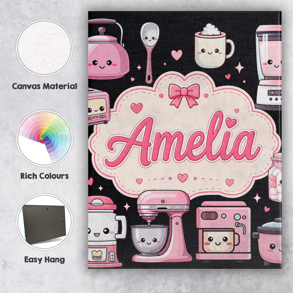 Personalised Name Cute Kawaii Appliances Custom  Unique Gift Idea Elegant Feature Canvas Wall Art Print Decor Picture Ready to Hang