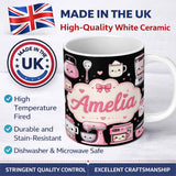 Personalized Custom Name Cute Kawaii Kitchen Appliances Mixer Toaster Seamless Pattern Name 11oz Ceramic Coffee Tea Mug White Large Handle