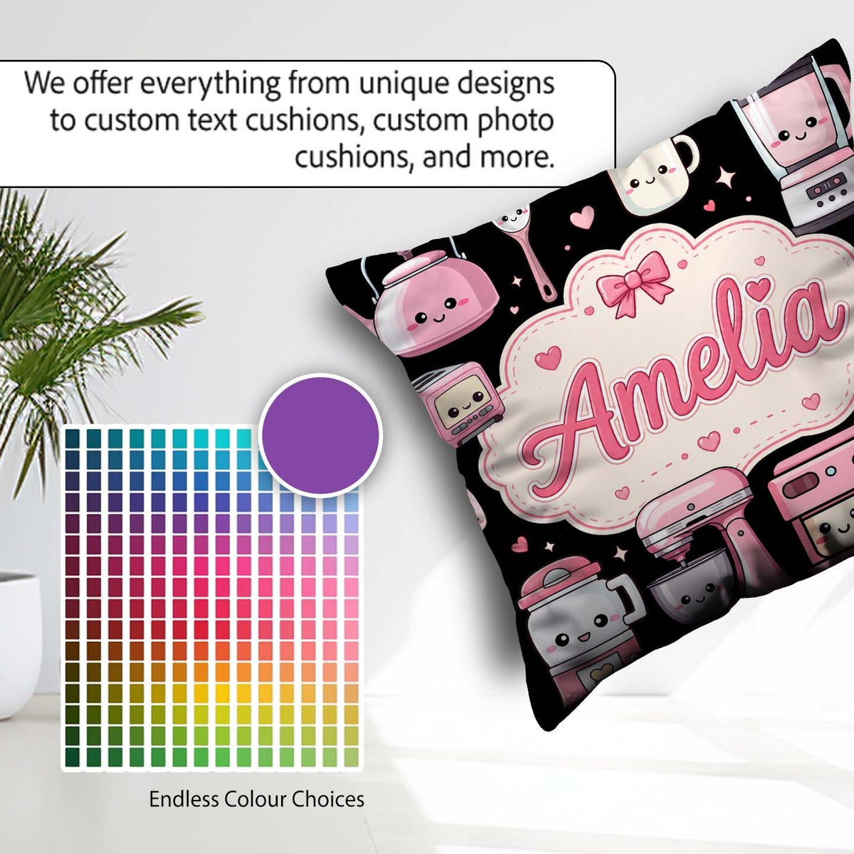 Custom Name Cute Kawaii Appliances Toaster Seamless Pattern Name Square Filled Cushion Throw Pillow Sofa Bed Home Decor Zip Washable UK Made