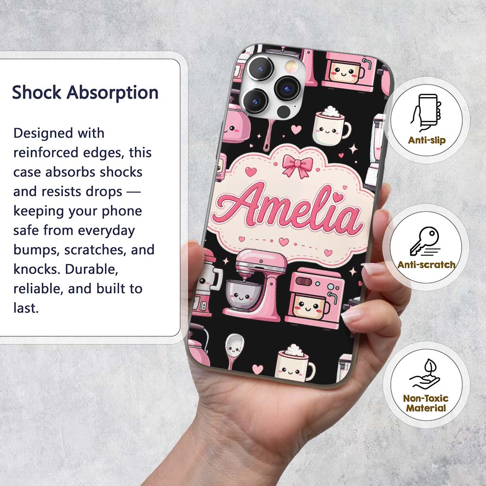 Cute Kawaii Appliances Mixer Toaster Seamless Custom Name Protective Phone Case Mobile Cover Durable Everyday Smartphone Shock Resistant