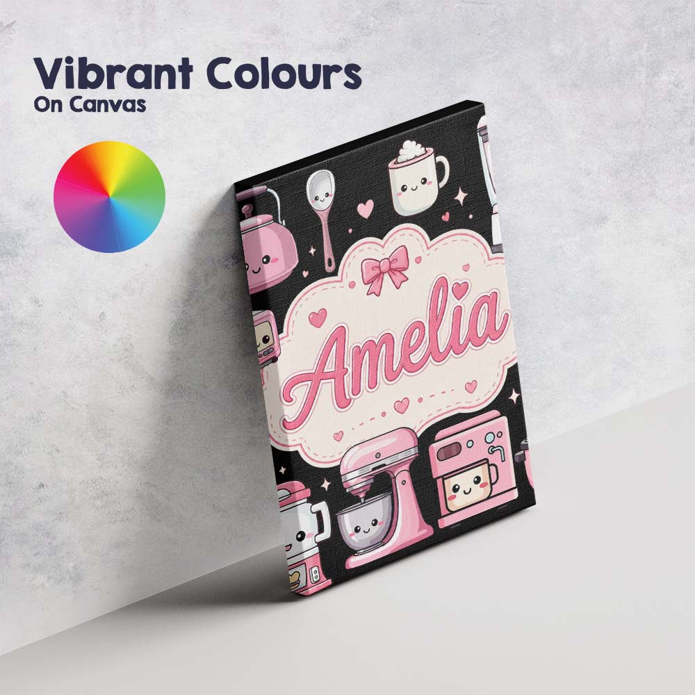 Personalised Name Cute Kawaii Appliances Custom  Unique Gift Idea Elegant Feature Canvas Wall Art Print Decor Picture Ready to Hang