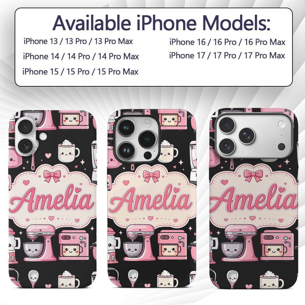 Cute Kawaii Appliances Mixer Toaster Seamless Custom Name Protective Phone Case Mobile Cover Durable Everyday Smartphone Shock Resistant