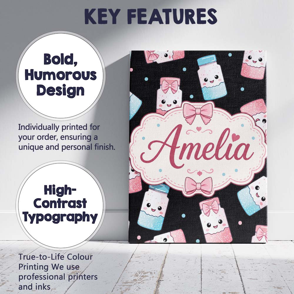 Personalised Name Cute Kawaii Sugar Jars Custom  Unique Gift Idea Elegant Feature Canvas Wall Art Print Decor Picture Ready to Hang