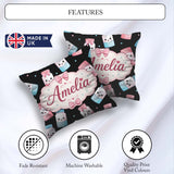 Custom Name Sugar Jars Pink Blue Sprinkles Seamless Pattern Name Square Filled Cushion Throw Pillow Sofa Bed Home Decor Zip Washable UK Made