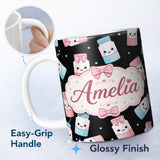 Personalized Custom Name Cute Kawaii Sugar Jars Pink Blue Sprinkles Seamless Pattern Name 11oz Ceramic Coffee Tea Mug White Large Handle