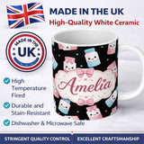 Personalized Custom Name Cute Kawaii Sugar Jars Pink Blue Sprinkles Seamless Pattern Name 11oz Ceramic Coffee Tea Mug White Large Handle
