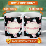 Personalized Custom Name Cute Kawaii Sugar Jars Pastel Sprinkle Pattern Seamless Name Unique 11oz Ceramic Coffee Tea Mug White Large Handle