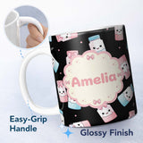Personalized Custom Name Cute Kawaii Sugar Jars Pastel Sprinkle Pattern Seamless Name Unique 11oz Ceramic Coffee Tea Mug White Large Handle