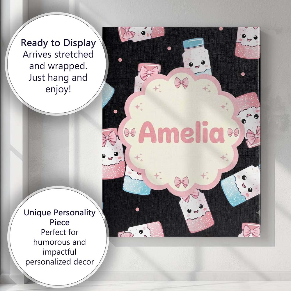 Personalised Name Cute Kawaii Sugar Jars Custom  Unique Gift Idea Elegant Feature Canvas Wall Art Print Decor Picture Ready to Hang