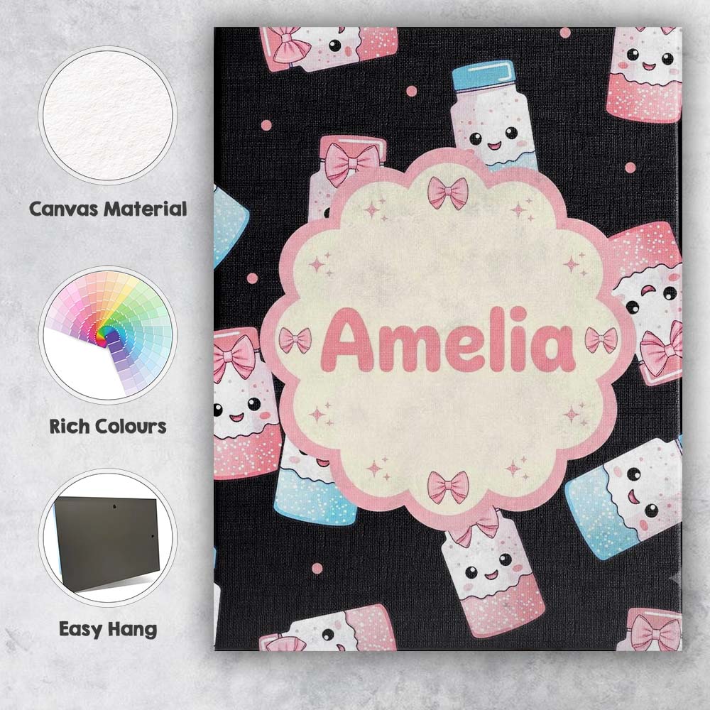 Personalised Name Cute Kawaii Sugar Jars Custom  Unique Gift Idea Elegant Feature Canvas Wall Art Print Decor Picture Ready to Hang