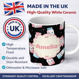 Personalized Custom Name Cute Kawaii Sugar Jars Pastel Sprinkle Pattern Seamless Name Unique 11oz Ceramic Coffee Tea Mug White Large Handle