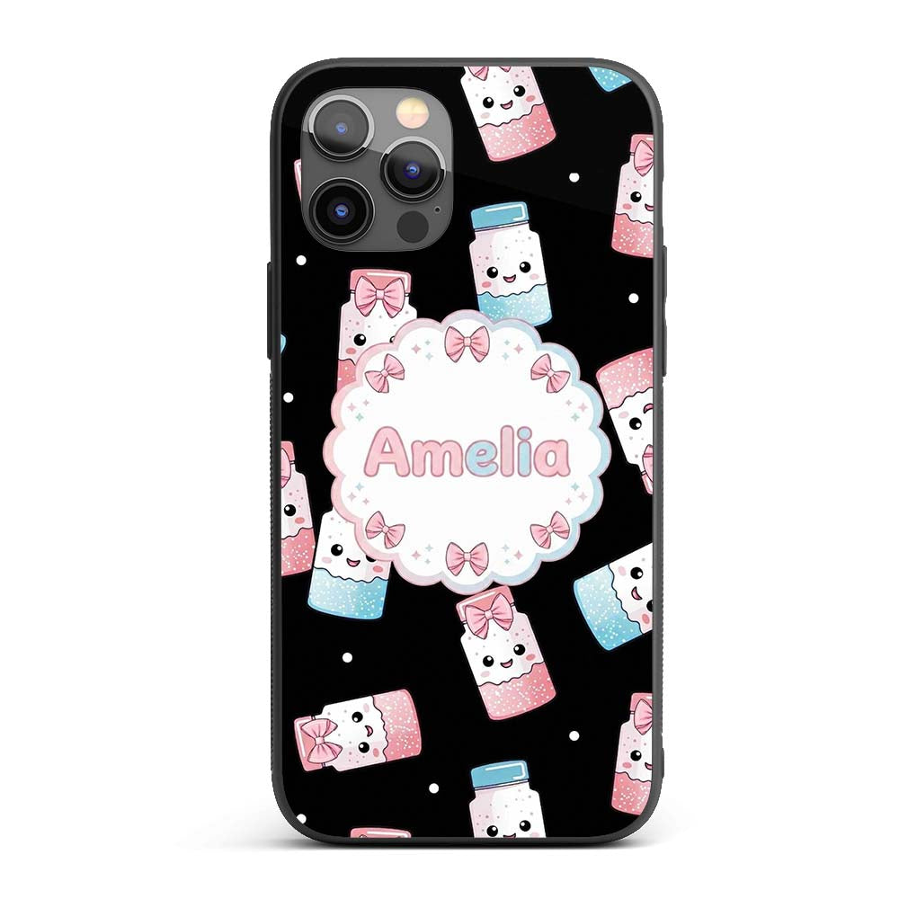 Cute Kawaii Sugar Jars Sprinkle Pattern Seamless Custom Name Protective Phone Case Mobile Cover Durable Everyday Smartphone Shock Resistant