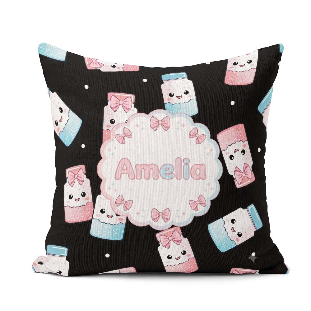 Custom Name Kawaii Sugar Jars Sprinkle Pattern Seamless Name Square Filled Cushion Throw Pillow Sofa Bed Home Decor Zip Washable UK Made