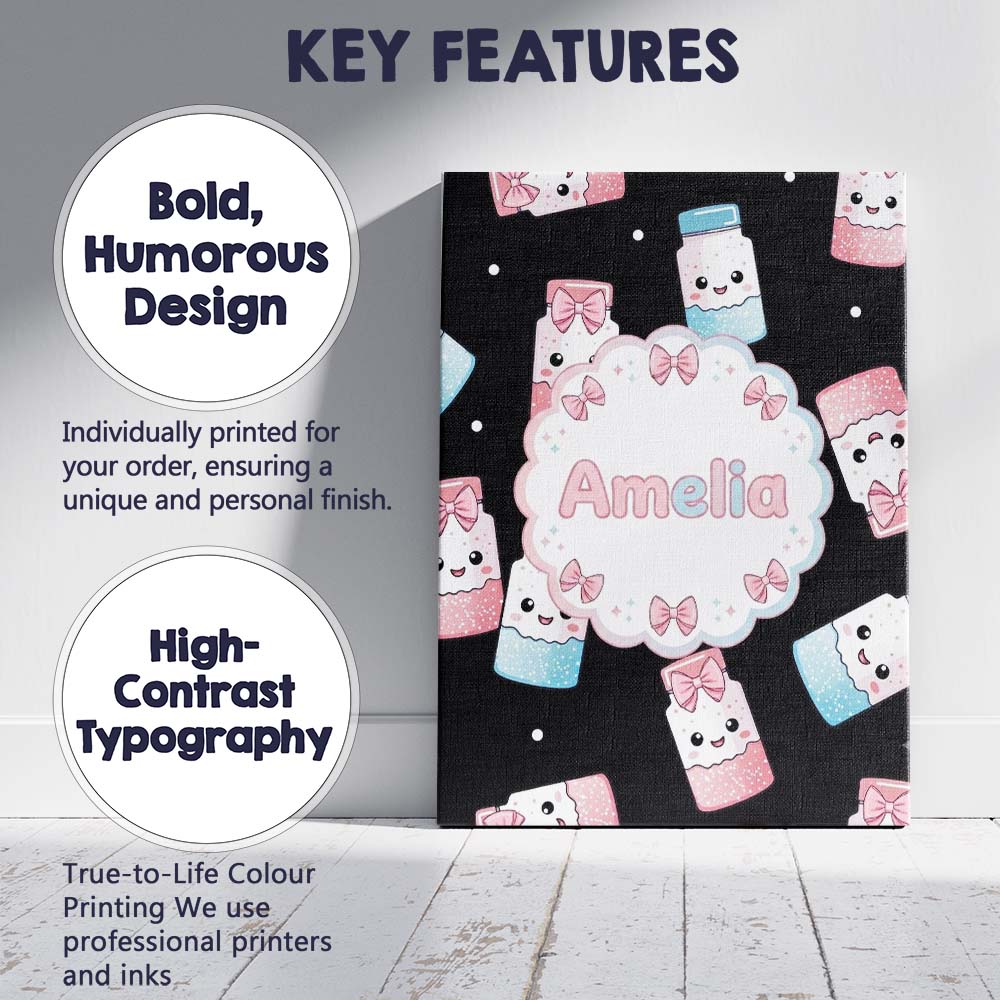 Personalised Name Cute Kawaii Sugar Jars Custom  Unique Gift Idea Elegant Feature Canvas Wall Art Print Decor Picture Ready to Hang