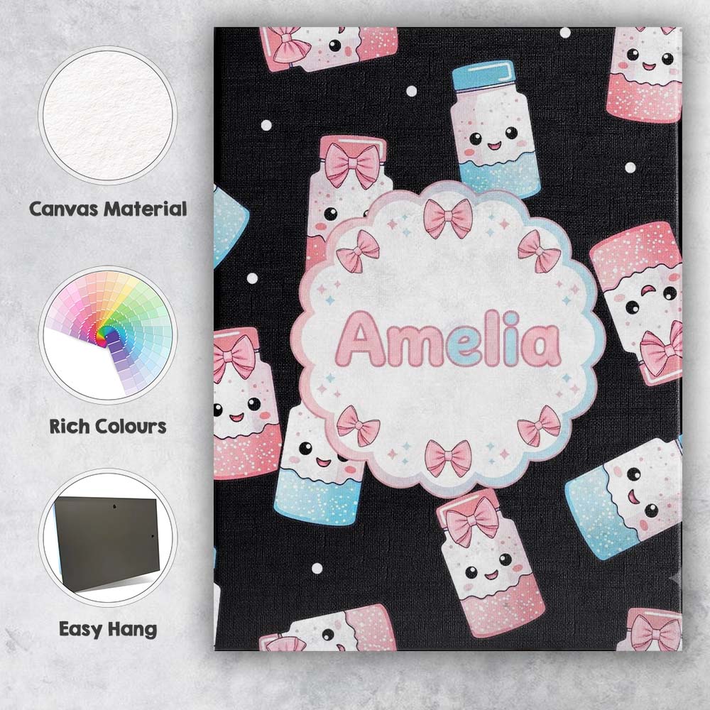 Personalised Name Cute Kawaii Sugar Jars Custom  Unique Gift Idea Elegant Feature Canvas Wall Art Print Decor Picture Ready to Hang
