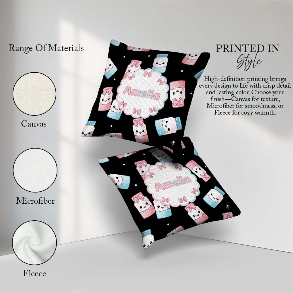 Custom Name Kawaii Sugar Jars Sprinkle Pattern Seamless Name Square Filled Cushion Throw Pillow Sofa Bed Home Decor Zip Washable UK Made