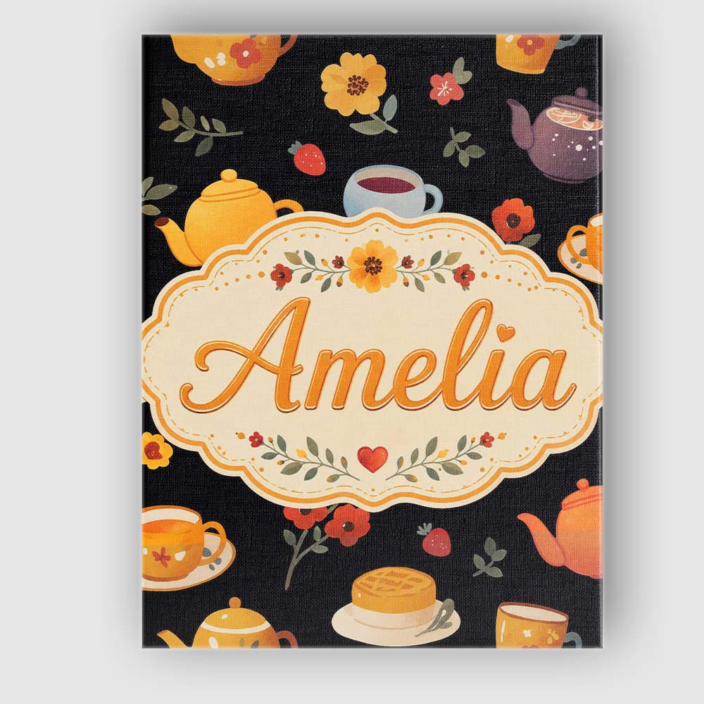 Personalised Name Cute Floral Tea Set Custom Modern Room Accent Creative Decorator Style Canvas Wall Art Print Decor Picture Ready to Hang