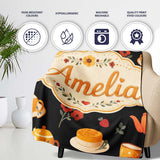 Cute Floral Tea Set Teapot Cup Flowers Seamless Pattern Name Unique  Personalised Custom Name Super Soft Fleece Blanket Bed Sofa Throw