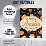 Personalised Name Cute Floral Tea Set Custom Modern Room Accent Creative Decorator Style Canvas Wall Art Print Decor Picture Ready to Hang