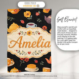 Cute Floral Tea Set Teapot Cup Flowers Seamless Pattern Name Unique  Personalised Custom Name Super Soft Fleece Blanket Bed Sofa Throw