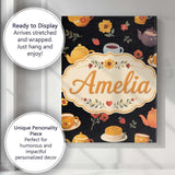 Personalised Name Cute Floral Tea Set Custom Modern Room Accent Creative Decorator Style Canvas Wall Art Print Decor Picture Ready to Hang