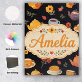 Personalised Name Cute Floral Tea Set Custom Modern Room Accent Creative Decorator Style Canvas Wall Art Print Decor Picture Ready to Hang