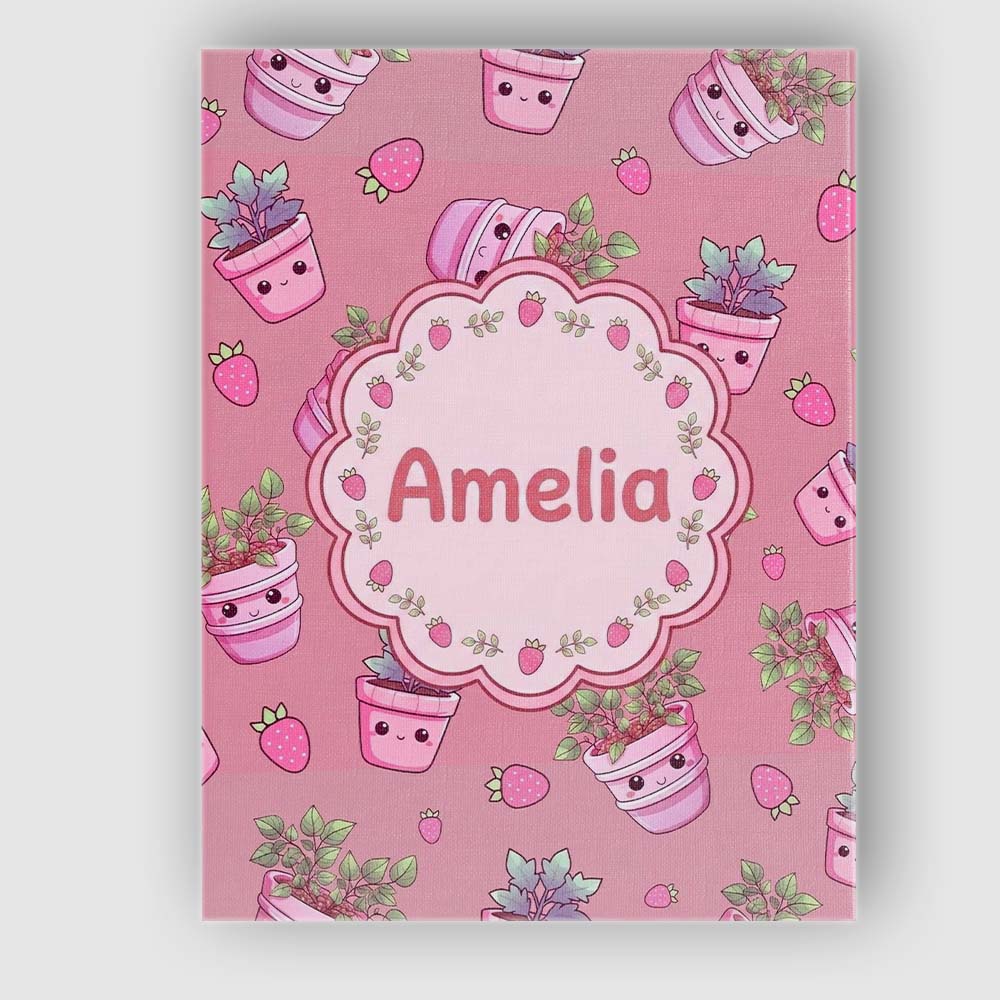 Personalised Name Cute Kawaii Strawberry Custom  Unique Gift Idea Elegant Feature Canvas Wall Art Print Decor Picture Ready to Hang
