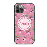 Cute Kawaii Strawberry Plant Pots Pink Background Custom Name Protective Phone Case Mobile Cover Durable Everyday Smartphone Shock Resistant
