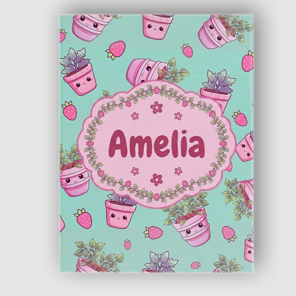 Personalised Name Cute Kawaii Strawberry Custom  Unique Gift Idea Elegant Feature Canvas Wall Art Print Decor Picture Ready to Hang