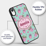Cute Kawaii Strawberry Plant Pots Teal Background Custom Name Protective Phone Case Mobile Cover Durable Everyday Smartphone Shock Resistant