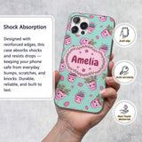 Cute Kawaii Strawberry Plant Pots Teal Background Custom Name Protective Phone Case Mobile Cover Durable Everyday Smartphone Shock Resistant