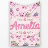 Cute Kawaii Strawberry Plant Pots Pastel Pink Seamless Pattern  Personalised Custom Name Super Soft Fleece Blanket Bed Sofa Throw