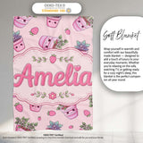 Cute Kawaii Strawberry Plant Pots Pastel Pink Seamless Pattern  Personalised Custom Name Super Soft Fleece Blanket Bed Sofa Throw