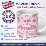 Personalized Custom Name Cute Kawaii Strawberry Plant Pots Pastel Pink Seamless Pattern 11oz Ceramic Coffee Tea Mug White Large Handle