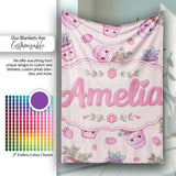 Cute Kawaii Strawberry Plant Pots Pastel Pink Seamless Pattern  Personalised Custom Name Super Soft Fleece Blanket Bed Sofa Throw
