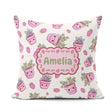 Custom Name Kawaii Strawberry Plant Pots Grey Background Pattern Square Filled Cushion Throw Pillow Sofa Bed Home Decor Zip Washable UK Made