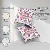 Custom Name Kawaii Strawberry Plant Pots Grey Background Pattern Square Filled Cushion Throw Pillow Sofa Bed Home Decor Zip Washable UK Made