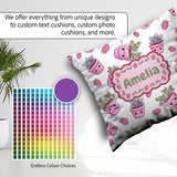 Custom Name Kawaii Strawberry Plant Pots Grey Background Pattern Square Filled Cushion Throw Pillow Sofa Bed Home Decor Zip Washable UK Made