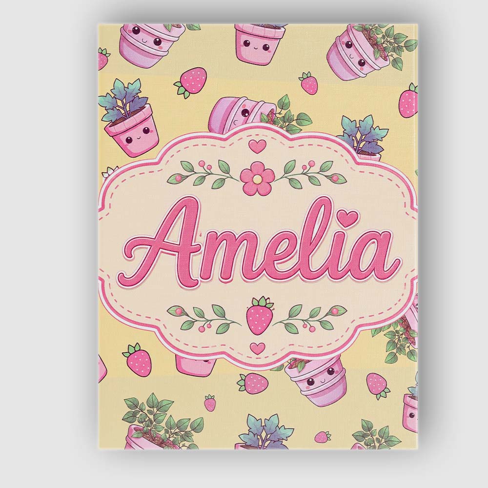 Personalised Name Cute Kawaii Strawberry Custom  Unique Gift Idea Elegant Feature Canvas Wall Art Print Decor Picture Ready to Hang